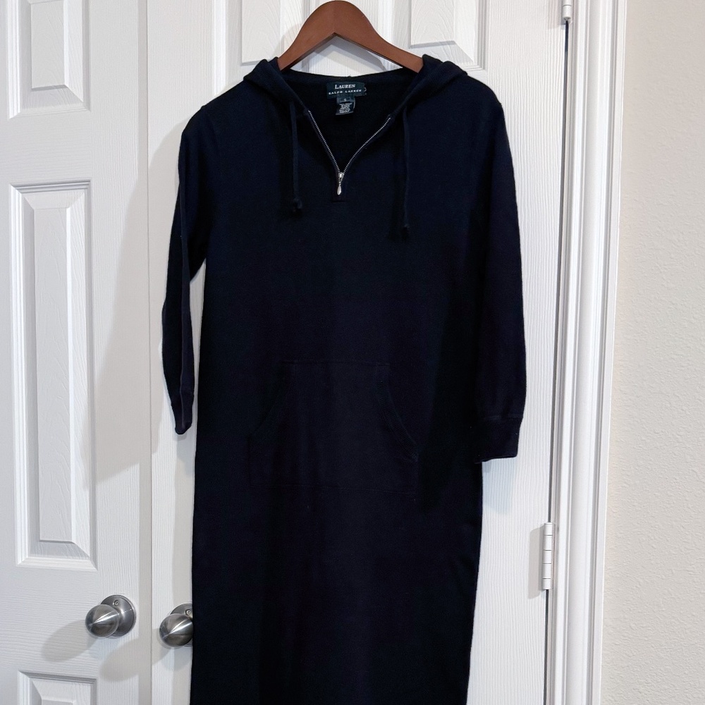 RARE / Vintage 90s Ralph Lauren Black Maxi Sweater Dress with hood